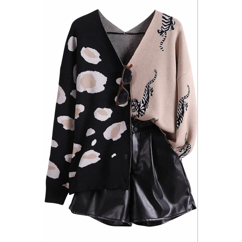 NEW Leopard Tiger Print Cardigan Long Sleeve Sweater M